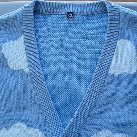 Puffy Little Clouds Cardigan Sweater M / L V-neck button front light blue swirls - Picture 7 of 13